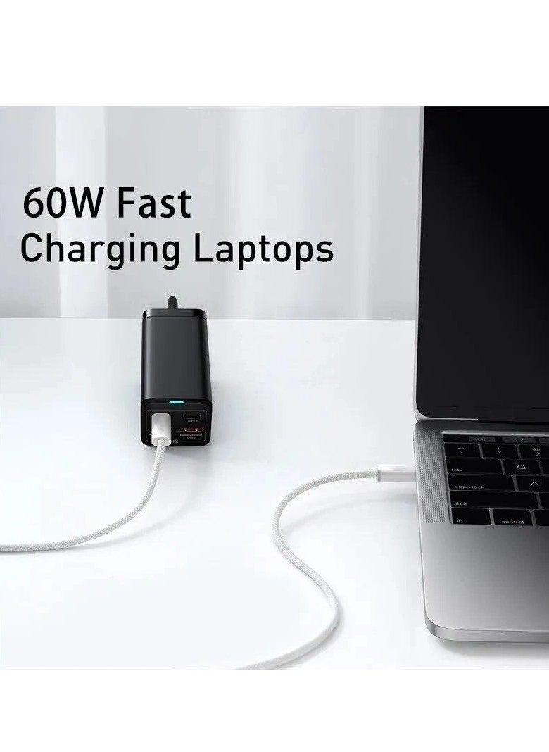 نيورك كابل USB C 1 متر مضفر 60 وات توصيل الطاقة PD كابل شحن سريع USB C إلى USB C لهاتف iPhone 16 15 Pro Max iPad mini 6 MacBook Pro Air M3 M2 M1 iPad Pro Samsung S24 S23 Ultra Laptop Lenovo Dell Xiaomi أسود  - Image 4