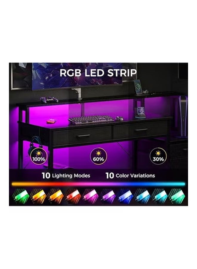 كيكي مكتب كمبيوتر مع رف طابعة ومخرج طاقة - مكتب مع أضواء شريطية LED وطاولة محطة عمل للمكتب المنزلي - Image 3