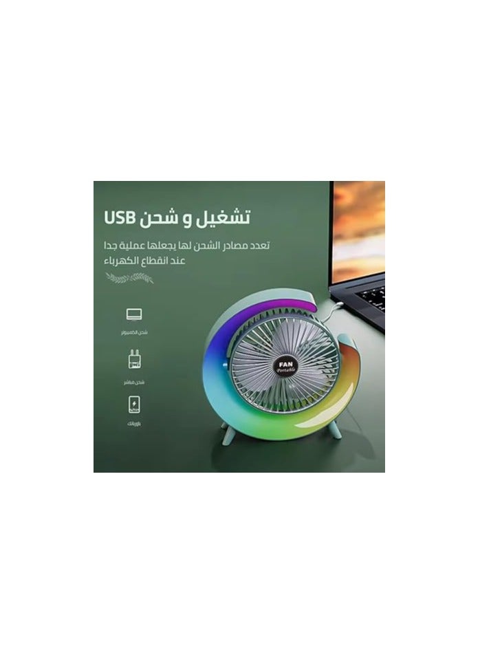 Portable Silent USB Rechargeable Desk Fan with Night Light & 3 Speeds - Image 2