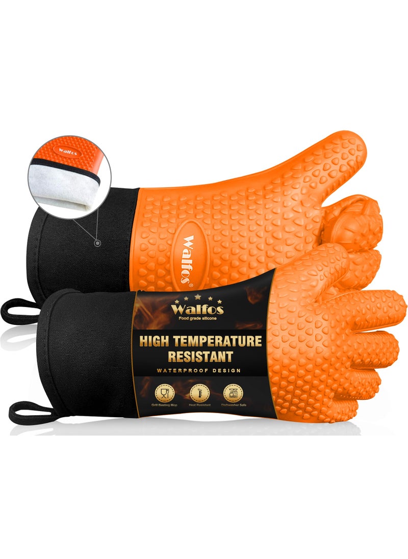 Walfos Walfos Silicone BBQ Gloves  Heat Resistant Grilling Gloves Premium NonSlip Kitchen Oven Mitt with Protective Cotton Layer Inside Waterproof Great for Grilling Kitchen and Cooking Orange 
