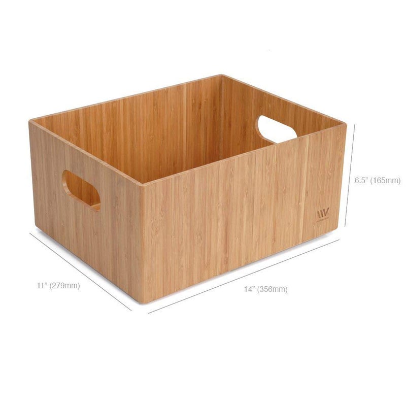MobileVision Bamboo Storage Box, 14”x11”x 6.5”, Durable Bin w/ Handles, Stackable - For Toys Bedding Clothes Baby Essentials Arts  Crafts Closet  Office Shelf - Image 3