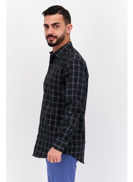 Van Heusen Men Regular Fit Long Sleeve Plaid Dress Shirt, Black  - Image 2
