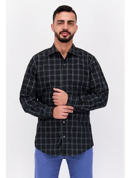 Van Heusen Men Regular Fit Long Sleeve Plaid Dress Shirt, Black  - Image 1