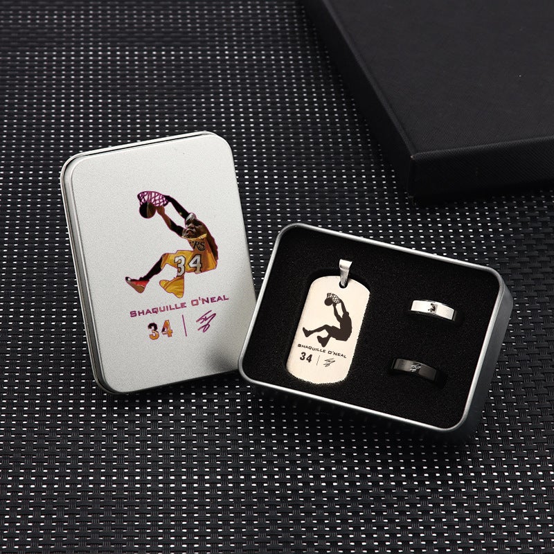 Generic Basketball Star Curry Titanium Necklace Ring Gift Set O'Neal