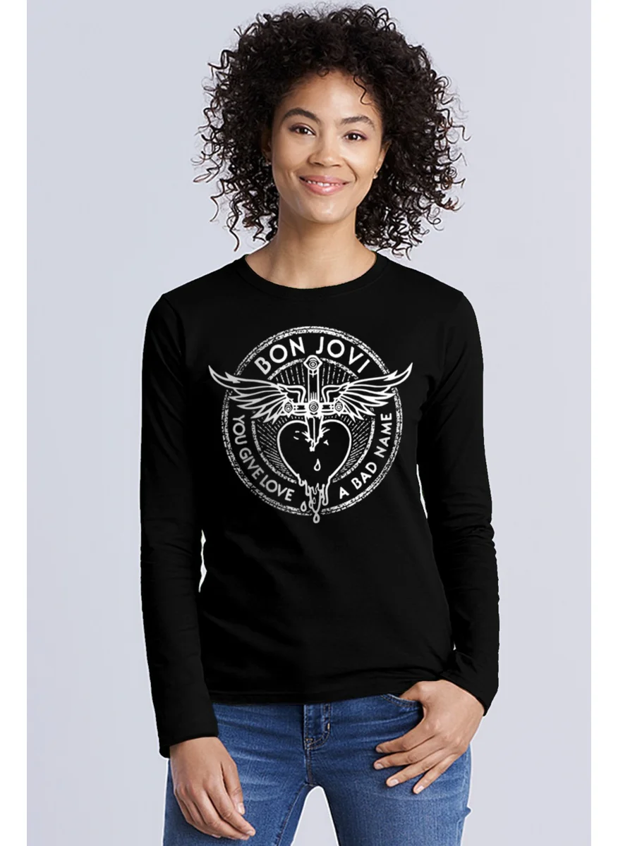 روك اند رول Winged Dagger Black Long Sleeve Women's Combed Cotton T-Shirt
