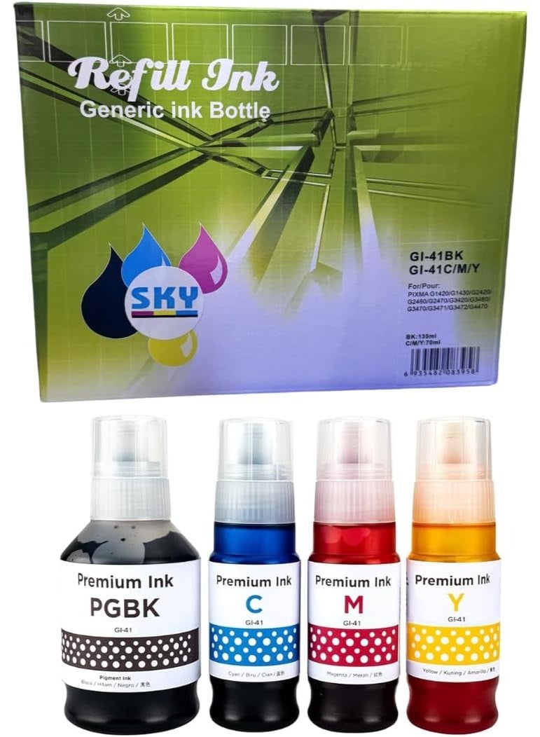 SKY GI-41 ink set 4-Pack (Black Cyan Magenta Yellow) GI 41 Compatible for CANON PIXMA G1420/G2420/G2460/G3420/G3460 - Image 1