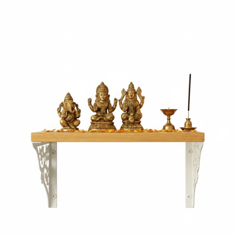 Spillbox Wooden Pooja Home Temple|White Metal Shelf |Wall Mountable|Easy Screw Assembly|Home Temple for Puja Room |Pooja Stand | Mandir-Triple Floral (Small White) - Image 4