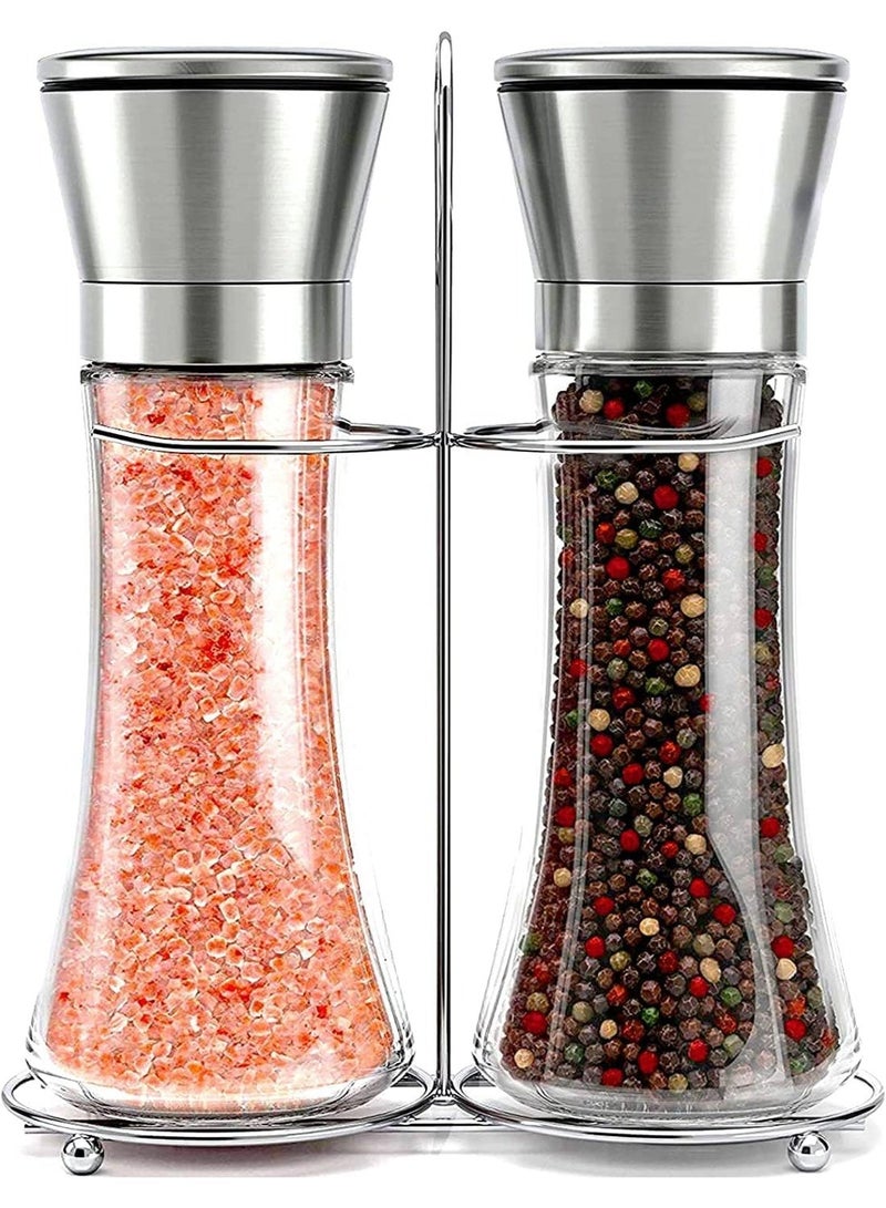 Bukela Premium Stainless Steel Salt And Pepper Grinder Set Of 2 Fillable Stainless Steel Shaker Cup With Adjustable Coarse Grinder Pepper Grinder Tall Glass Salt and Pepper Shakers - Image 1
