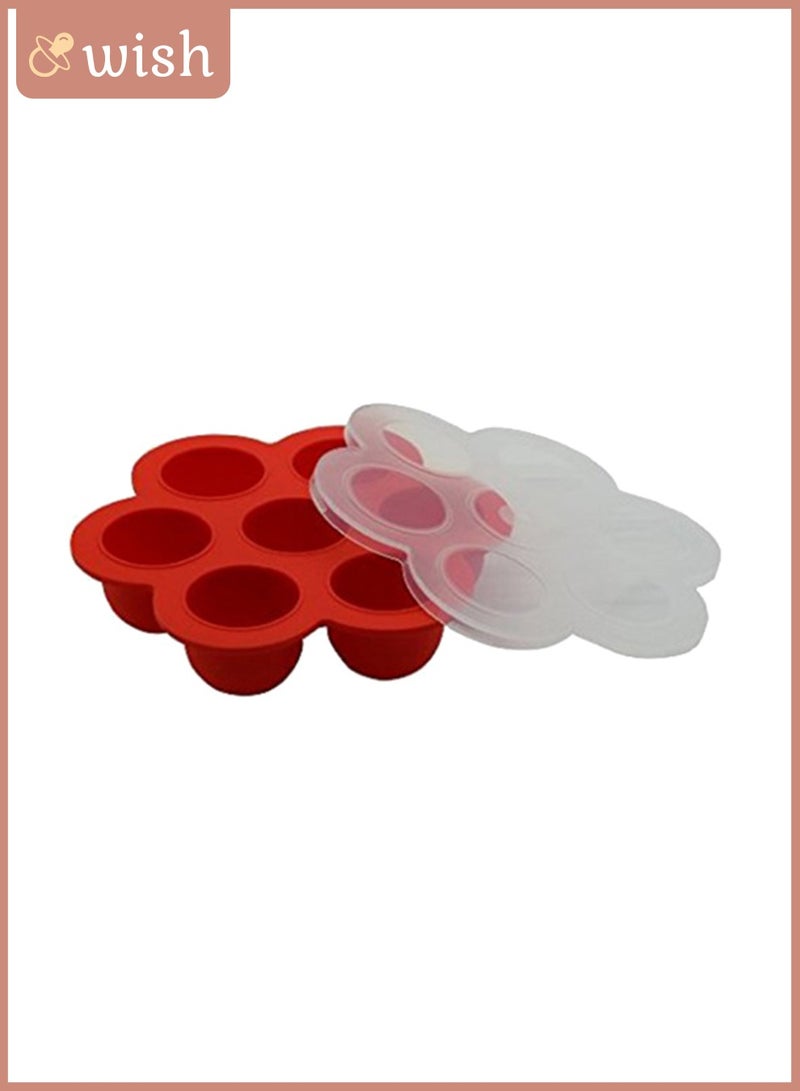 Wish 7 Food Freezer Tray, 100% Pure Food Grade Silicone Base + Lid, Red - Image 1