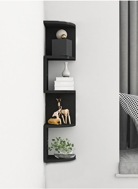 Zig Zag 4 Tiers Black Finished Floating Shelf,Wall Mounted Corner Wall Shelf for Bed Room,Living Room ,Kitchen
