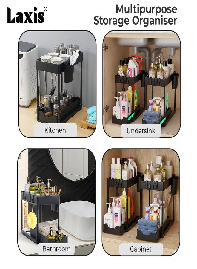 LAXIS® Kitchen Sink Organiser Under Sink Storage Organizer With Removable Hooks & Hanging Cup Kitchen Organizer With Abs Plastic Rack For Kitchen Storage & Bathroom Storage Cabinet Shelf Undersink - Image 3