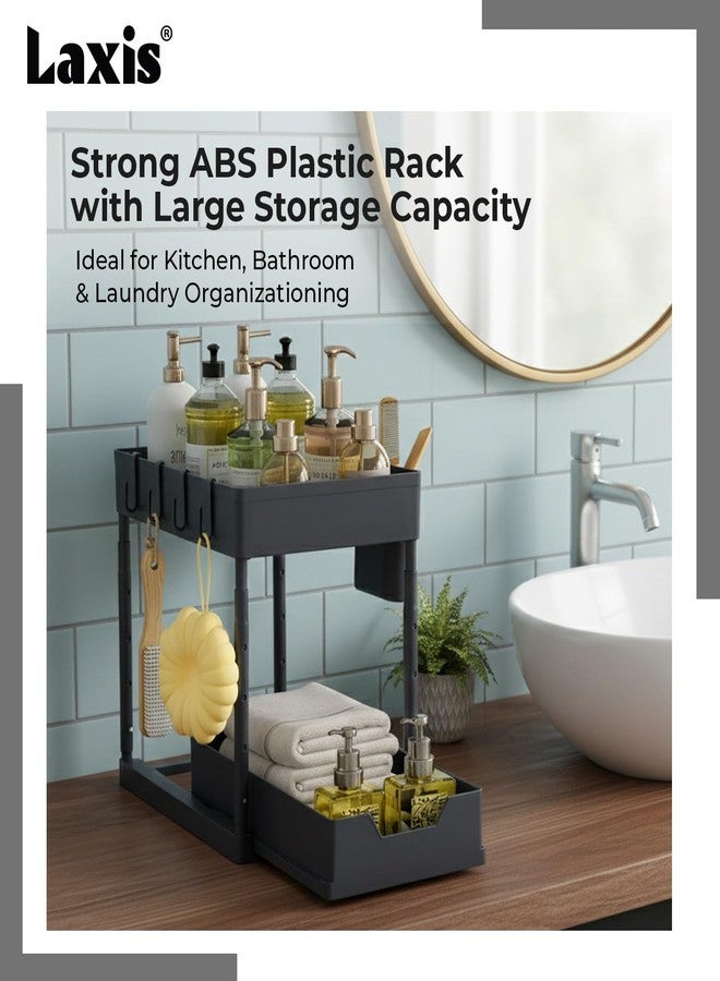 LAXIS® Kitchen Sink Organiser Under Sink Storage Organizer With Removable Hooks & Hanging Cup Kitchen Organizer With Abs Plastic Rack For Kitchen Storage & Bathroom Storage Cabinet Shelf Undersink - Image 5
