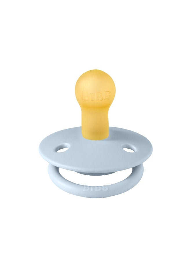 BIBS BIBS Pacifier De Lux | Round Nipple Baby Pacifier | BPA Free Natural Rubber Latex Soother | Made in Denmark | Size 1 (0-6 months) Baby Blue - Flow Pack  - Image 2