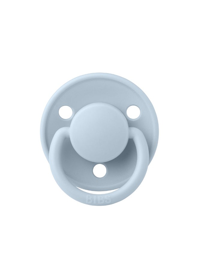 BIBS BIBS Pacifier De Lux | Round Nipple Baby Pacifier | BPA Free Natural Rubber Latex Soother | Made in Denmark | Size 1 (0-6 months) Baby Blue - Flow Pack  - Image 1