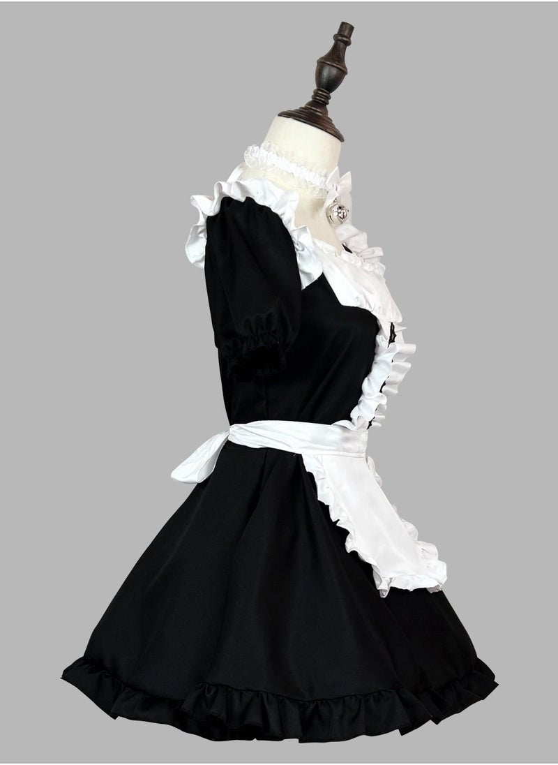 Loquat - Japanese Soft Girl Maid's Short Sleeved Luoli Dress Cosplay Anime Black - Image 1