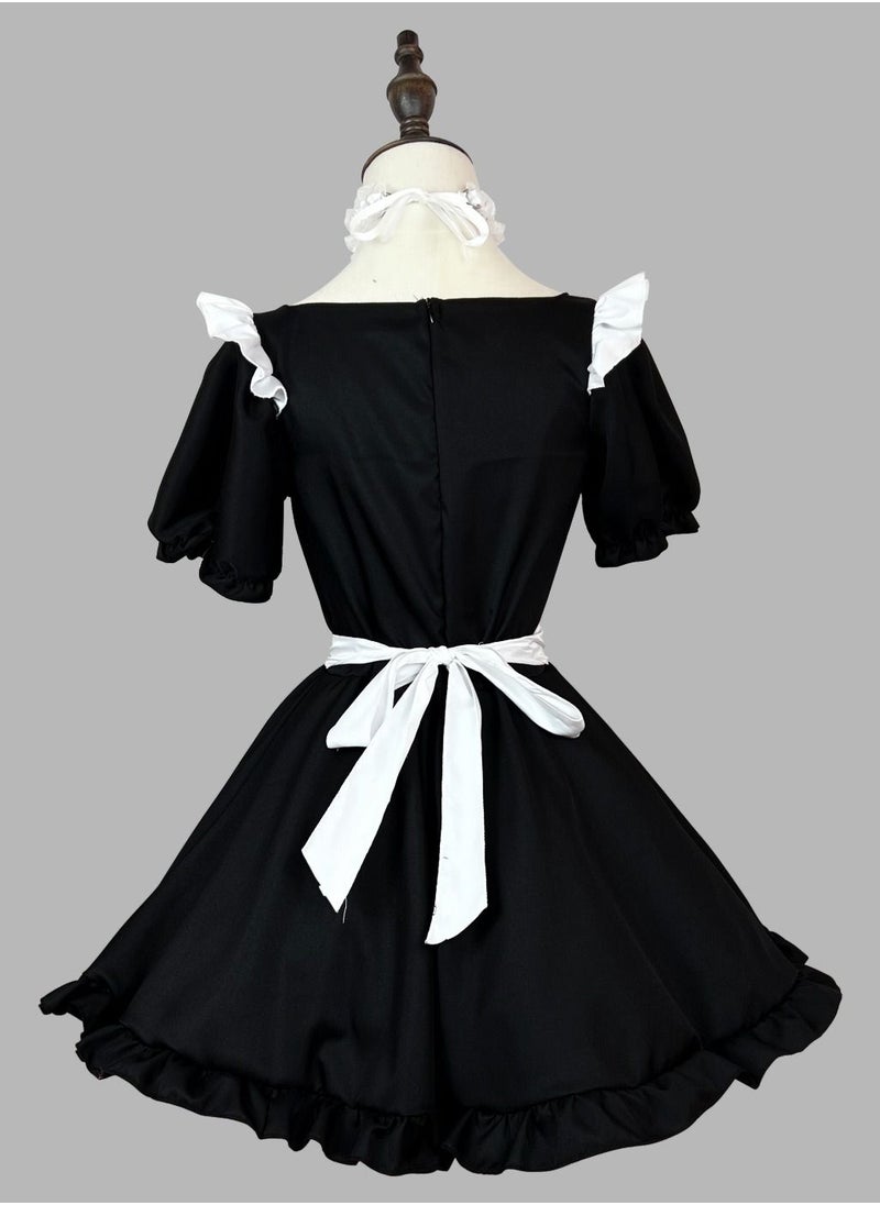Loquat - Japanese Soft Girl Maid's Short Sleeved Luoli Dress Cosplay Anime Black - Image 1