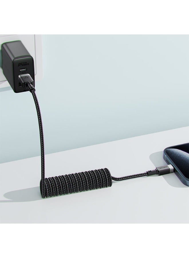 ACEFAST Charging Data Cable C14-04 USB-A to USB-C, 3A Fast Charge, 1.2m Spring Nylon, Aluminum Alloy Build, High-Speed Data Transmission - Black - Image 3