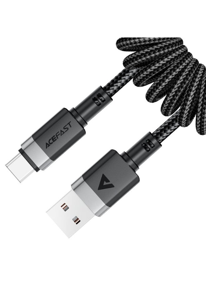ACEFAST Charging Data Cable C14-04 USB-A to USB-C, 3A Fast Charge, 1.2m Spring Nylon, Aluminum Alloy Build, High-Speed Data Transmission - Black - Image 1