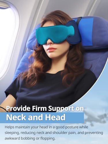 Inspireyes Travel Pillows for Airplanes 360 Head Support for Long Flight Soft Airplane Pillow with 3D Eye Mask for Sleeping Stop Bobblehead Airplane Headrest Gadgets Royal Blue - Image 3