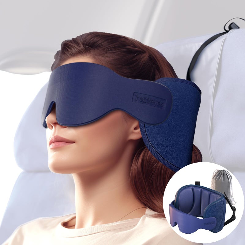 Inspireyes Travel Pillows for Airplanes 360 Head Support for Long Flight Soft Airplane Pillow with 3D Eye Mask for Sleeping Stop Bobblehead Airplane Headrest Gadgets Royal Blue - Image 2