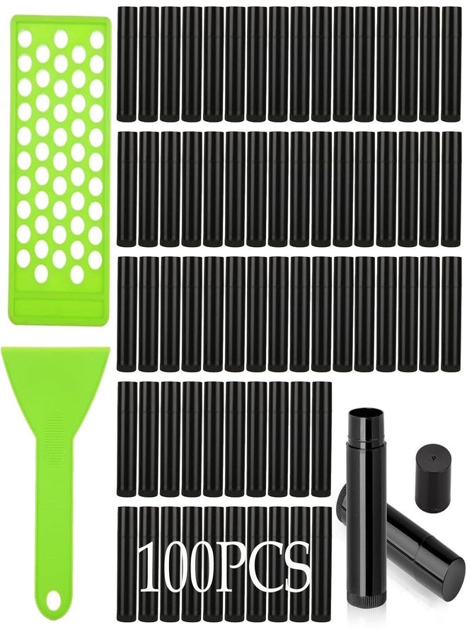 GBACHOOSE 100Pack Plastic Lip Balm Tubes 5ml/5g Black Lip Balm Containers, Chapstick Tubes Empty with Filling Tray and Spatula, Rotating Type Refill Lip with Cap for DIY - Image 1