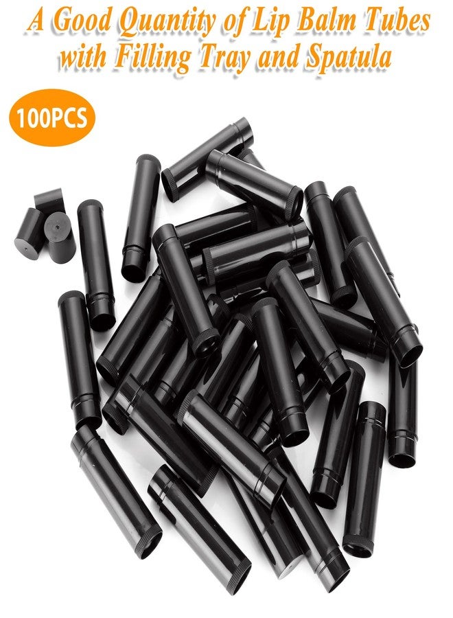 GBACHOOSE 100Pack Plastic Lip Balm Tubes 5ml/5g Black Lip Balm Containers, Chapstick Tubes Empty with Filling Tray and Spatula, Rotating Type Refill Lip with Cap for DIY - Image 3