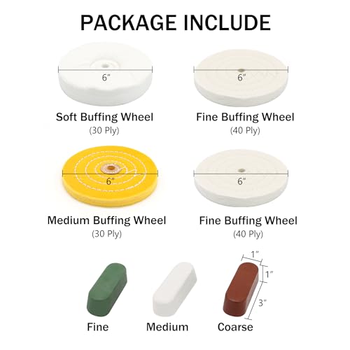 SCOTTCHEN 6inch Buffing Polishing Wheels 12 Arbor HoleSoftFineMedium for Bench Grinder Tool4PCSwith Buffing Polishing Cutting Compounds 74 OzKit - Image 3