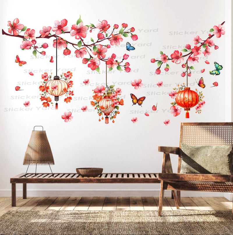 Sticker Yard PVC Vinyl Flowers Branch Lantern Self-Adhesive Wall Sticker for Home Decor/Decoration - Living Room, Bedroom, Kids Room (Multicolor,Size 122X60CM) - Image 5