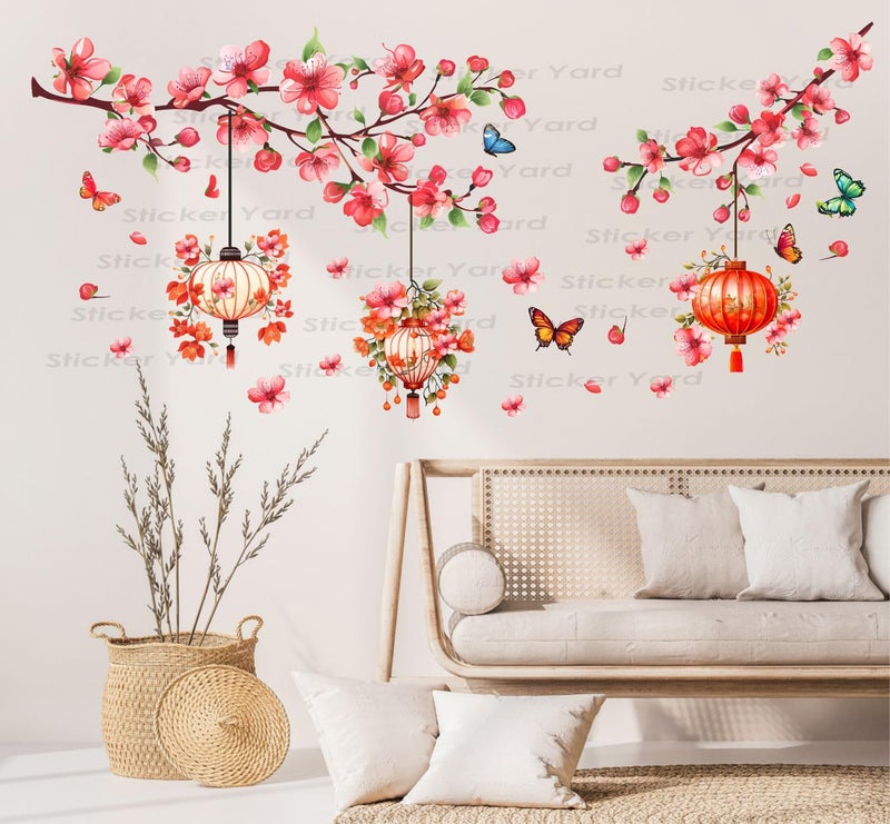 Sticker Yard PVC Vinyl Flowers Branch Lantern Self-Adhesive Wall Sticker for Home Decor/Decoration - Living Room, Bedroom, Kids Room (Multicolor,Size 122X60CM) - Image 3