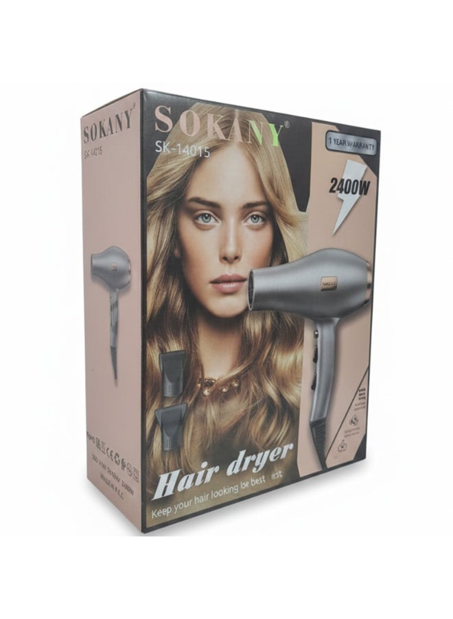 sokany Professional Hair Dryer 2400W SK-14015 – High Power Fast Drying Blow Dryer with Hot & Cold Air Function, 2 Heat Settings, Multiple Speed Control, Salon Style Hair Styling Tool for Short & Long Hair, Suitable for All Hair Types, Stylish Ergonomic Design - Image 4