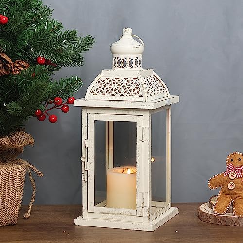 DECORKEY Christmas Lantern Decorative Indoor&Outdoor, 14.4'' Large Metal Candle Lanterns, Vintage Hanging Candle Holders Farmhouse Shelf Wedding Front Porch Patio Decor, Halloween Decorations for Home - Image 1