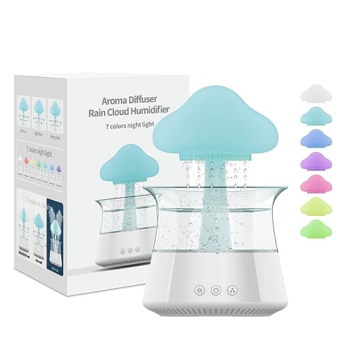Rican Rain Cloud Humidifier Water Drip - Mushroom Aroma Diffuser, Essential Oil Diffusers, 300ml White Noise Aromatherapy Diffusers with 7 Colors Cloud Lights for Home, Large Room, Office - White - Image 1