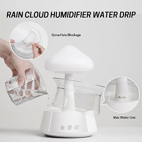 Rican Rain Cloud Humidifier Water Drip - Mushroom Aroma Diffuser, Essential Oil Diffusers, 300ml White Noise Aromatherapy Diffusers with 7 Colors Cloud Lights for Home, Large Room, Office - White - Image 4