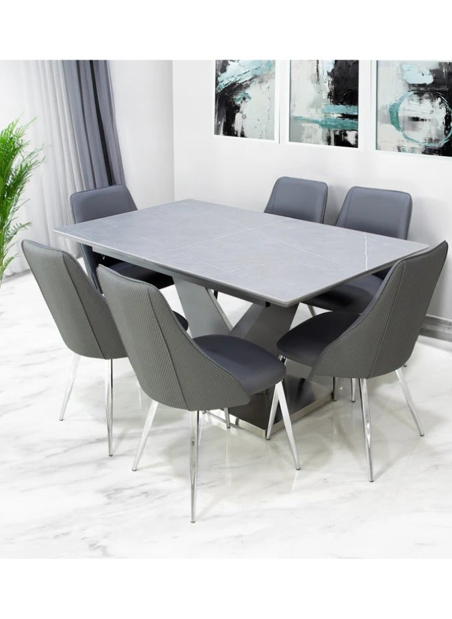 VANITY LIVING Dining Table Set 6 Seater - Evora Grey Extendable With Sienna Chairs  - Image 1