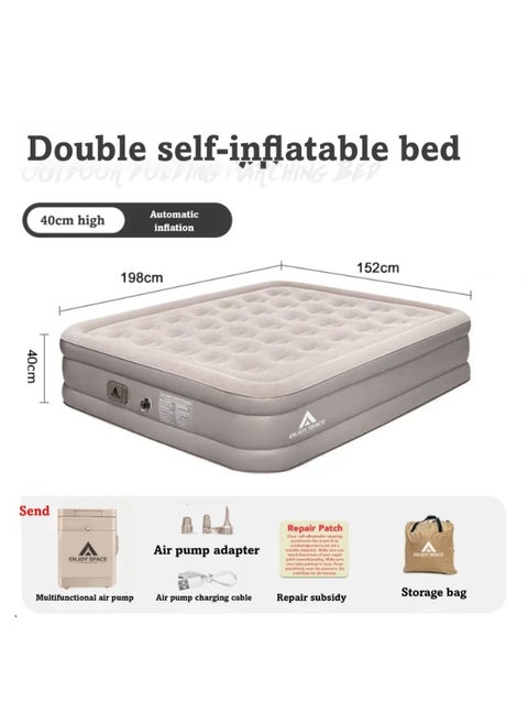 Self-inflating Air bed, 450 Kg Weight Capacity Blow Up Mattress, 40cm Heightening, Foldable Inflatable Air Mattress with Built In Pump for Camping, Guest Bed, Travel, 198 * 152 * 40 cm