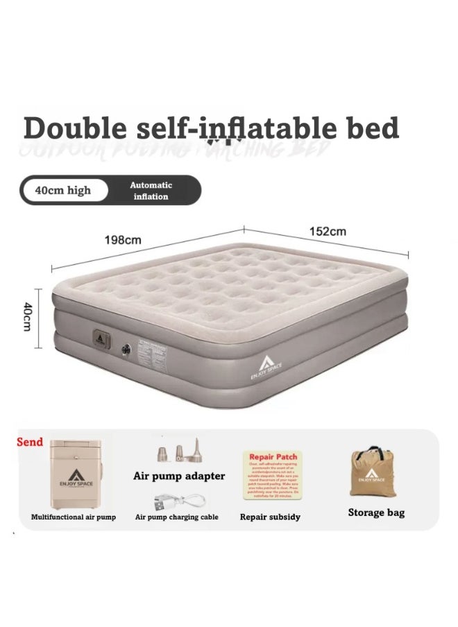 Self-inflating Air bed, 450 Kg Weight Capacity Blow Up Mattress, 40cm Heightening, Foldable Inflatable Air Mattress with Built In Pump for Camping, Guest Bed, Travel, 198 * 152 * 40 cm
