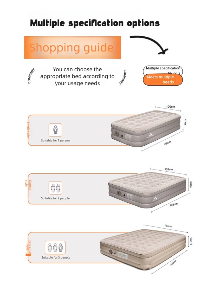 Self-inflating Air bed, 450 Kg Weight Capacity Blow Up Mattress, 40cm Heightening, Foldable Inflatable Air Mattress with Built In Pump for Camping, Guest Bed, Travel, 198 * 152 * 40 cm
