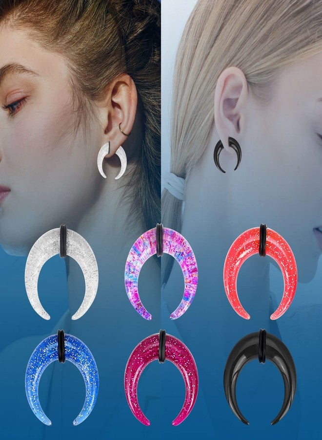 Qmcandy 6pcs Crescent Acrylic Tapers Pincher Septum Buffalo Stretcher Expander with Black O-Rings 0G - Image 4