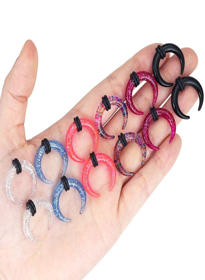 Qmcandy 6pcs Crescent Acrylic Tapers Pincher Septum Buffalo Stretcher Expander with Black O-Rings 0G - Image 3