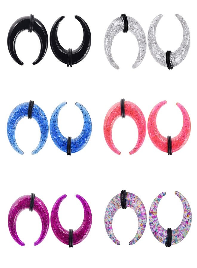 Qmcandy 6pcs Crescent Acrylic Tapers Pincher Septum Buffalo Stretcher Expander with Black O-Rings 0G - Image 1