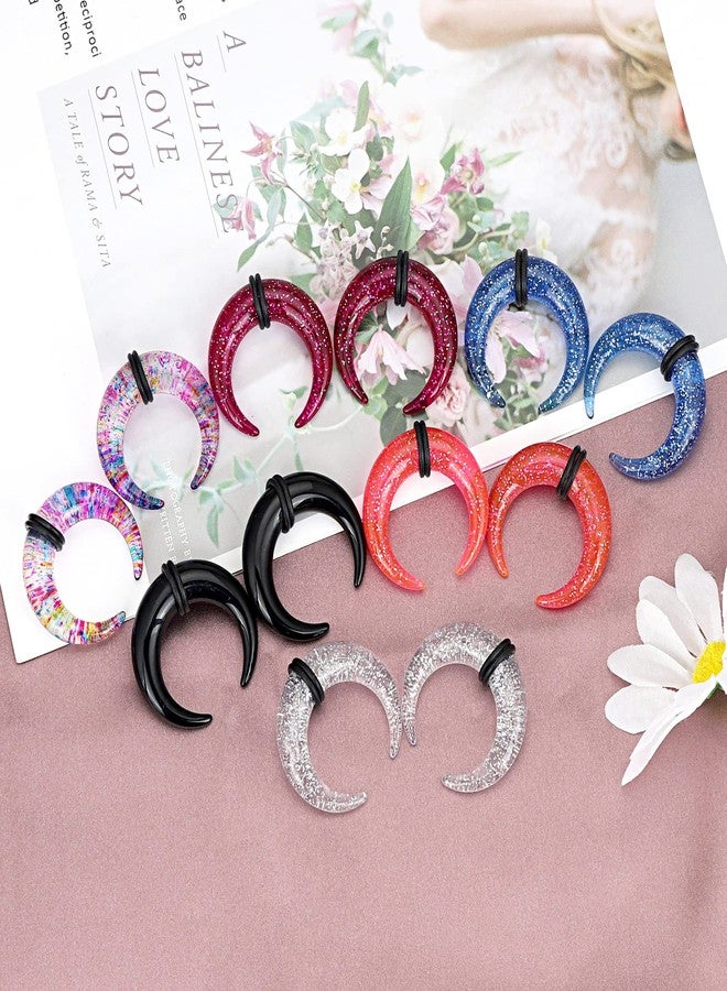 Qmcandy 6pcs Crescent Acrylic Tapers Pincher Septum Buffalo Stretcher Expander with Black O-Rings 0G - Image 2