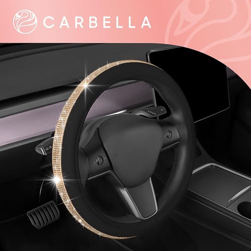 Carbella Leatherette Crystal Bling Steering Wheel Cover for Car SUV, Glitter Sparkle Rhinestone Cute Car Accessories for Women Universal Fit Standard Size (Fits 14.5"-15") - Black w/ Gold Bling - Image 2
