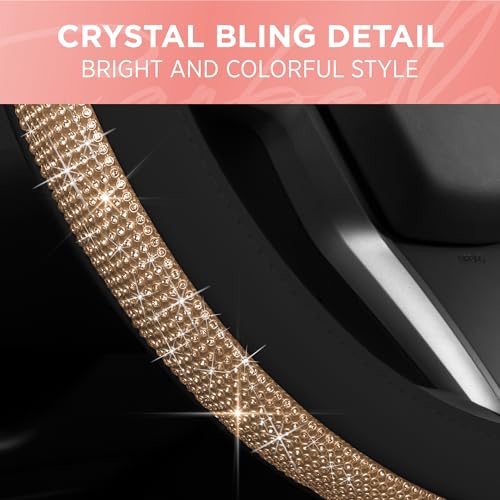Carbella Leatherette Crystal Bling Steering Wheel Cover for Car SUV, Glitter Sparkle Rhinestone Cute Car Accessories for Women Universal Fit Standard Size (Fits 14.5"-15") - Black w/ Gold Bling - Image 5