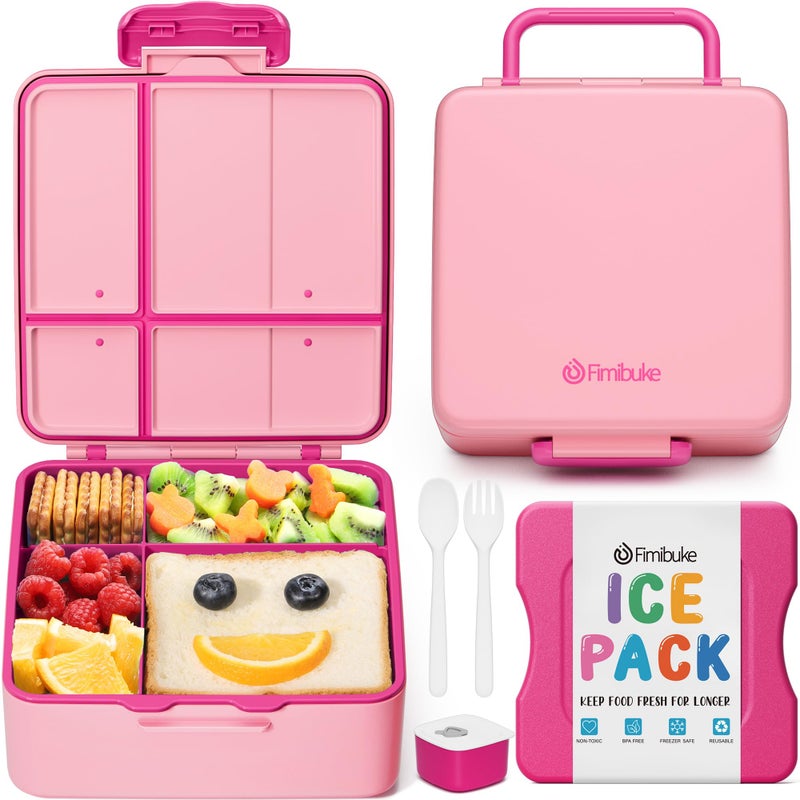 Fimibuke Chill Bento Box for Kids Adult Leak Proof Toddler Lunch Box with Ice Pack Keep Food Cold BPA Free 4 Compartment Lunch Container with Utensils for Girl Boy School Microwave Dishwasher Safe - Image 2