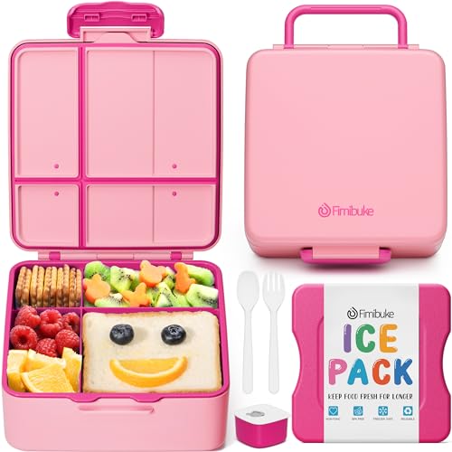 Fimibuke Chill Bento Box for Kids Adult Leak Proof Toddler Lunch Box with Ice Pack Keep Food Cold BPA Free 4 Compartment Lunch Container with Utensils for Girl Boy School Microwave Dishwasher Safe - Image 1