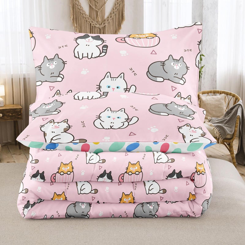 Bodhi Girls Cats Bedding Sets Twin,Twin Bedding Sets for Girls Super Soft Microfiber All Season Kids Cats Comforter Twin - Image 3