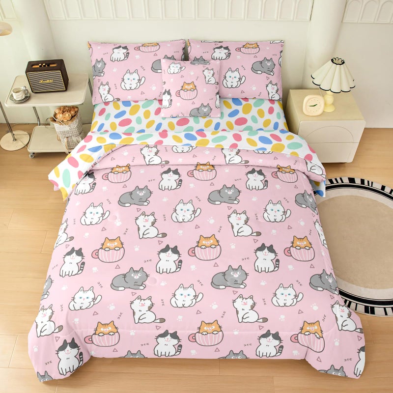 Bodhi Girls Cats Bedding Sets Twin,Twin Bedding Sets for Girls Super Soft Microfiber All Season Kids Cats Comforter Twin - Image 2