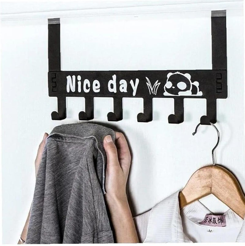 6 Hooks Hanger Over The Door Hook HangerBlack Multi Functional Steel Over The Door Hook Hanger OrganizerWall Hook Rack for Hanging Clothes Towel in Room Kitchen Bathroom Black 6 Hook - Image 2