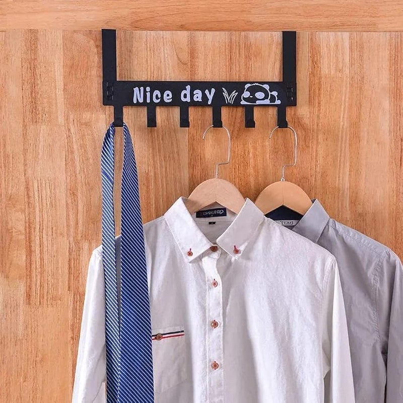 6 Hooks Hanger Over The Door Hook HangerBlack Multi Functional Steel Over The Door Hook Hanger OrganizerWall Hook Rack for Hanging Clothes Towel in Room Kitchen Bathroom Black 6 Hook - Image 1