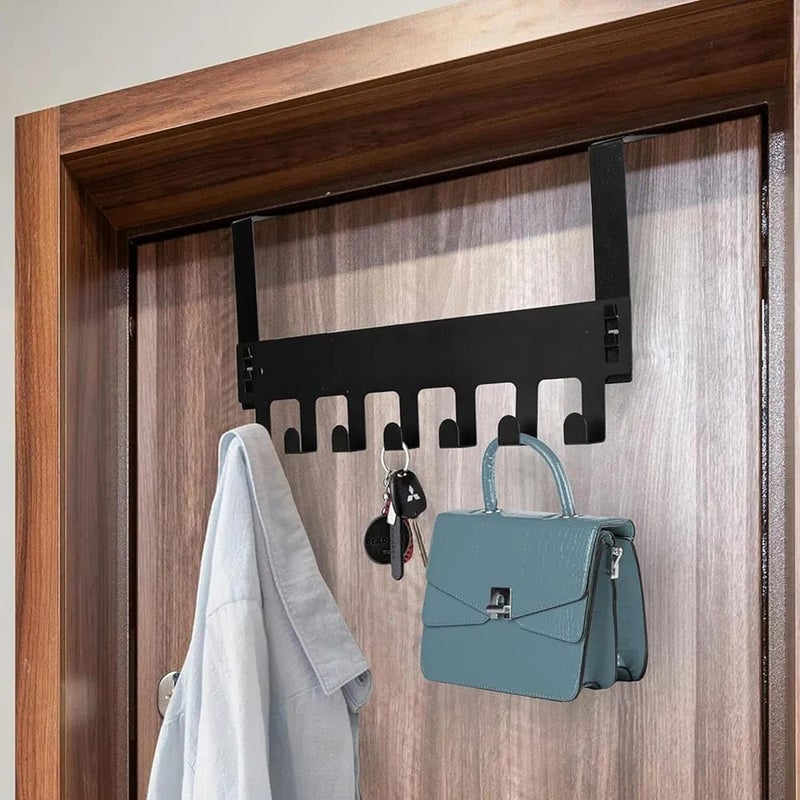 6 Hooks Hanger Over The Door Hook HangerBlack Multi Functional Steel Over The Door Hook Hanger OrganizerWall Hook Rack for Hanging Clothes Towel in Room Kitchen Bathroom Black 6 Hook - Image 5